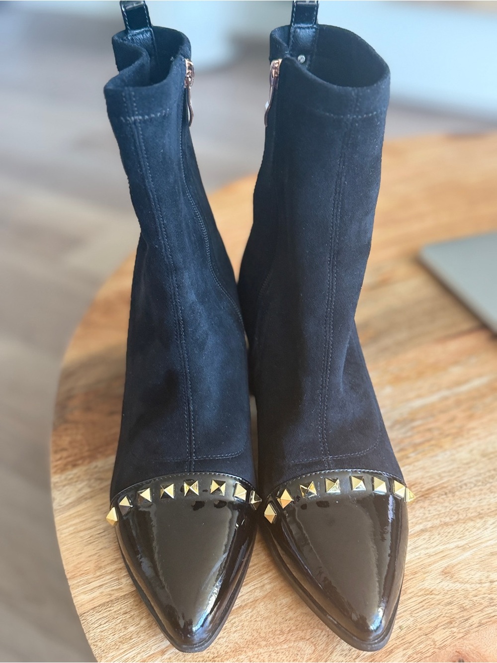 Black Studded Pointed Toe Ankle Boots -  Women